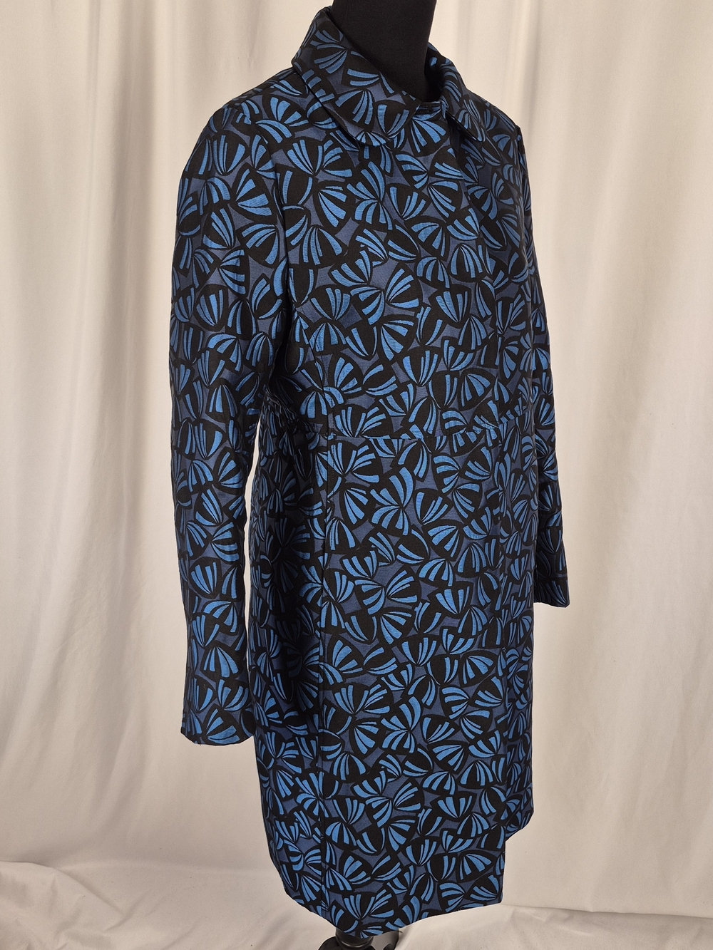 Ann Klein Metallic Blue/Black Jacquard Topper /Jacket / Long Coat - Size 8 - Picture 4 of 16